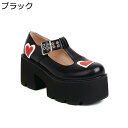 ロリータ靴 パンプス レディース エナメル ハート柄 バックル パンク風 厚底 7.5CMヒール プラットフォーム ロック クールロリ サブカル 原宿系 サブカル メイド靴 舞台 ラウンドトゥ 定番