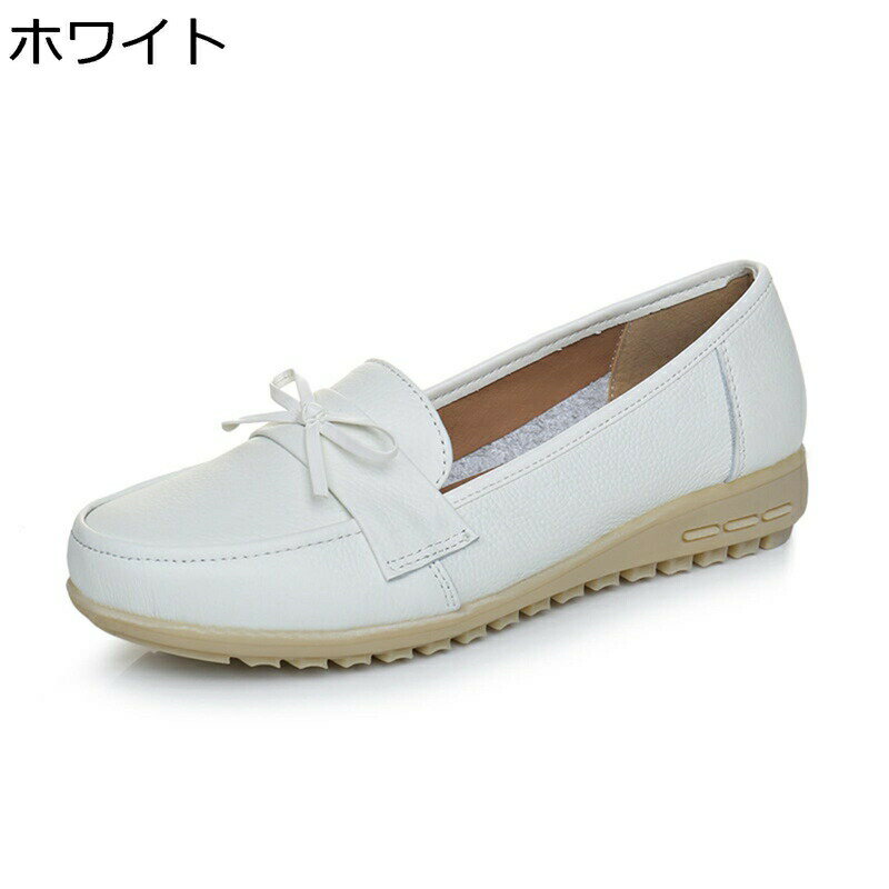 ローファー モカシン レディース リボン ぺたんこ フラットシューズ ママシューズ 婦人靴 本革 歩きや..