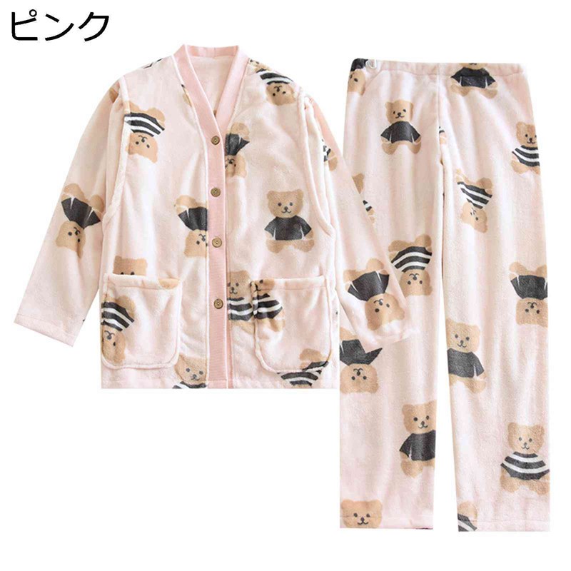 パジャマ 秋冬 授乳口付き マタニティ ルームウェア レディース フランネル 大きいサイズ もこもこ 厚手 寝巻き 上下セット 吸汗 通気 吸湿 ソフト 便利服 部屋着 ナイトウェア 柔らか 産後 防寒