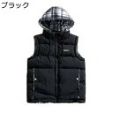 中綿ベスト メンズ ダウンコットンベスト 大きいサイズ 冬用ベスト リバーシブル 両面着 韓国風 おしゃれ チェック柄 カジュアル 秋冬 厚手 防寒 保温性 フード着脱 あったかい チョッキ