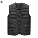 インナーベスト メンズ 綿入れベスト 大きいサイズ ジップアップ マルチポケット 兜布口袋 秋冬服 暖か パファーベスト アウター 無袖 あったか 極暖 ストー...