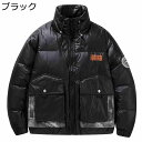 ダウンジャケット メンズ ショート丈 ダウンコート 冬用ジャケット 90%ダウン 暖かい ビッグサイズ ゆったり おしゃれ プリント パッチワーク 腕章 厚手 ...