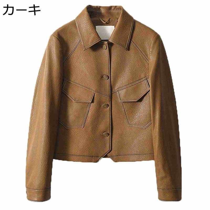 ジャケット M-4XL 大きいサイズ レディース 革ジャン 長袖 シープスキン シングルブレスト ショート丈 ラペル 本革 秋 ヴィンテージ 防寒 防風 ピーコート 羽織り ブルゾン アウター 艶