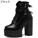 ショートブーツ ハイヒール 13cm レディース ブーティ プラットフォーム 厚底ブーツ 秋 冬 バックル パンク レースアップ ゴシック 歩きやすい クッショ...