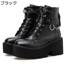 レディース ブーツ パンク 厚底 ハーフブーツ ショートブーツ ロック プラットフォーム チャンキーヒール 軽量 ブーティ サブカル 歩きやすい 安定感 防水性...