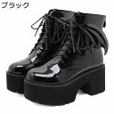 厚底 ショートブーツ パンク レディース ミドルブーツ ハイヒール エナメル チャンキーヒール 女性用 軽量 ブーティ サブカル ロック 履き心地 コンフォート...