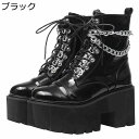 パンク ショットブーツ レディース 厚底 ハーフブーツ プラットフォーム レースアップ 身長アップ 秋冬 チェーン付き ゴシックパンク 疲れにくい 痛くない 軽...