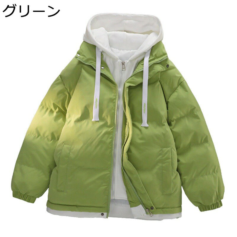 メンズ 中綿ジャケット アウター 冬服 ゆったり ダウンコットン 綿服 中綿ブルゾン フード付き フェイクレイヤード パーカー 無地 シンプル アウトドア ショート丈 カジュアル ストリート ハイキング