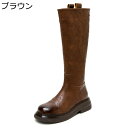 ニーハイブーツ レディース 厚底 4CMヒール ブーツ ロング丈 バックジップ ヴィンテージ 牛革 ブーツ 膝丈 高筒ブーツ 秋冬 サイハイブーツ ラウンドトゥ 厚底 滑り止め カウガール 快適