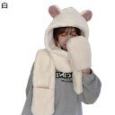 フード付きマフラー 3in1 くまちゃん帽子 一体型 レディース 女の子 手袋 ミント 可愛い 萌え萌え 防寒着 厚手 秋 冬 ふわふわ モコモコ スヌード 小...
