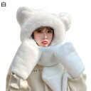 耳付きマフラー 3in1マフラー レディース 手袋 一体型 秋冬物 あったかい アニマル帽子 キュート かわいい 多機能 ミント 厚い ふわふわ 柔らかい 小顔効果 スカーフ プレゼント 韓国風 子供