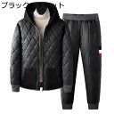 中綿ジャケット メンズ 2点セット 上下 キルト トップス ジャージ フード付き ジップアップ 長袖 ストリート系 スウェット ゆったり シンプル 防寒 カジュアル スポーツ 通学 運動 アウトドア 春冬服
