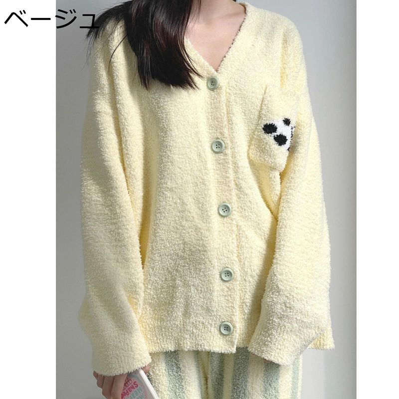 ネルパジャマ 秋冬 ルームウェア ニット レディース フランネル ボアフリース ボタン パンダ ロングパンツ かわいい 上下セット もこもこ ふわふわ 日常 大きいサイズ 便利服 萌え萌え 寝間着 ナイトウェア