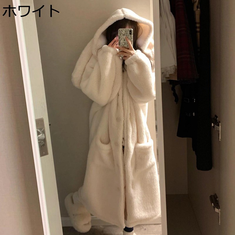 ナイトガウン フランネル 兎耳フード付き 春秋 冬用 レディース 白 バスローブ ネルパジャマ 便利服 無地 かわいい パジャマ ルームウェア ロング 大きいサイズ 寝間着 ナイトウェア 通気性 肌触り ホワイト