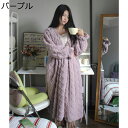 ネグリジェ レディース フランネル S-4XL 日系 ナイトガウン 春秋 冬用 ニット模様 女の子 大きいサイズ パジャマ ルームウェア ルームワンピース 柔らかい 優しい 部屋着 寝間着 ナイトウェア パープル(4)