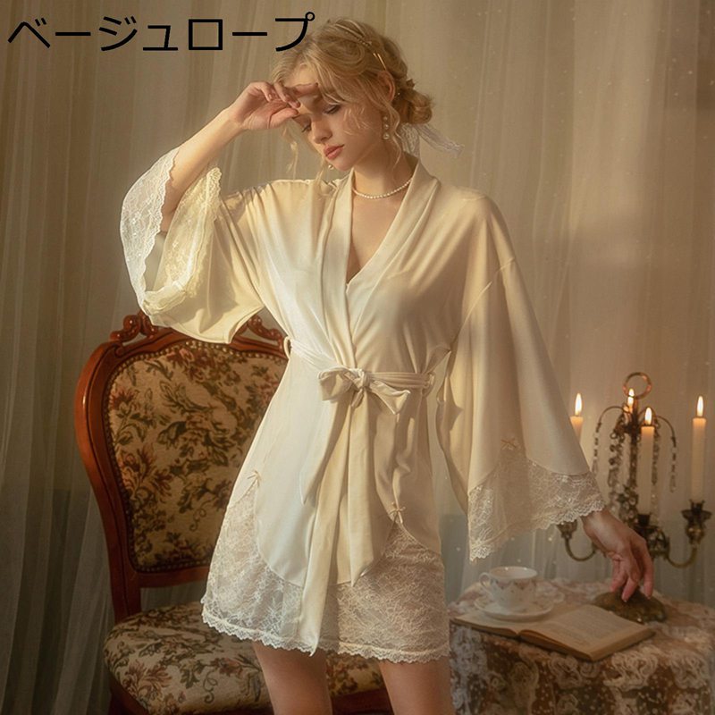 ネグリジェ バスローブ ベロア 2点セット スリップ キャミソール 姫系 透け ベビードール レース フリル パジャマ レディース セクシー かわいい ワンピース ベルベット 春夏秋 寝間着 ナイトウェア