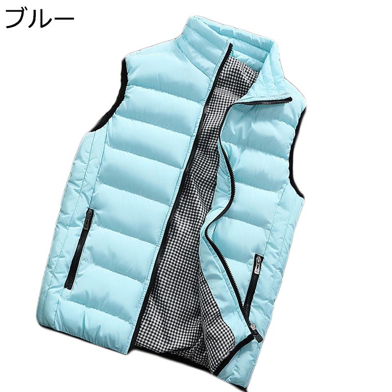 中綿ベスト 秋 冬 あったか パファーベスト メンズ 無袖ジャケット 無地 ハイネック チェック 格子縞 シンプル チョッキ 厚い コーデやすい 部屋着 作業 ビジネス ゆったり 大きいサイズ