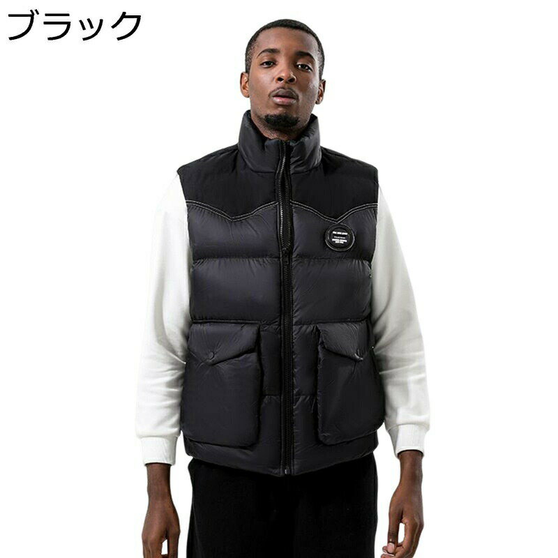 中綿入りベスト パファー ハイネック メンズ 秋冬服 ラージポケット ウルトラライト あったかい 防寒保温 無地 ベーシック 通勤 通学 デイリー 街着 大きいサイズ 無袖ベスト 窮屈感ない