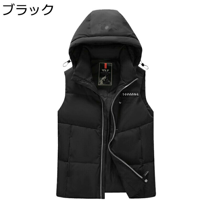 コットンベスト 中綿ベスト 秋冬服 防寒対策 フード付き タートルネック 暖かい ベスト メンズ ノースリーブ ベーシック 純色 チョッキ 厚い コーデ易い クライミング ゆったり 大きいサイズ