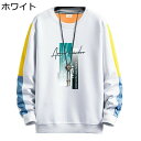 トレーナー メンズ ラウンドネックパーカー プルオーバー 丸襟 長袖Tシャツ 裏起毛 暖かい 柔らかい 保温 春秋冬 韓国風 おしゃれ パッチワーク 重ね着風 ...