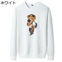 ラウンドネックパーカー メンズ トレーナー プルオーバー 春秋 長袖Tシャツ 原宿風 おしゃれ テディベア柄 クマプリント ゆったり スウェットシャツ 柔らかい...