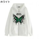 クールゴス パーカー レディース メンズ ジップアップパーカー サブカル プリント バタフライ柄 おしゃれ ゴシック ロックファション ヒップホップ ジャケット フード付き 春 秋 冬 カジュアル 男女兼用 コード