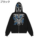スカル柄 ジップパーカー メンズ クールゴス 長袖 ゆったり 大きい サイズ 秋 冬 春 ポケット付き ストリート アウトドア カジュアル ダイヤモンドスタンプ ゴシックパンク ロックファション サブカル おしゃれ