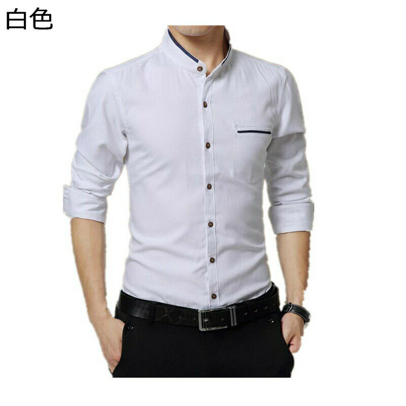 ビジネスシャツ メンズ ワイシャツ 大きいサイズ スリム 長袖シャツ 立ち襟 韓国風 おしゃれ 胸ポケット 春秋 細身 速乾吸汗 ?量 通気 上着 カジュアル 日常 通学 通勤