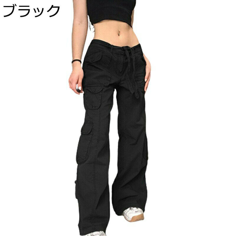 カーゴパンツ ワイドカーゴパンツ レディース ストレート ボトムス 大きいサイズ 体型カバー ゴム紐 ロング丈 お洒落 綿麻 ズボン 美脚 マルチポケット ヒップホップ ストリート 原宿 オールシーズン