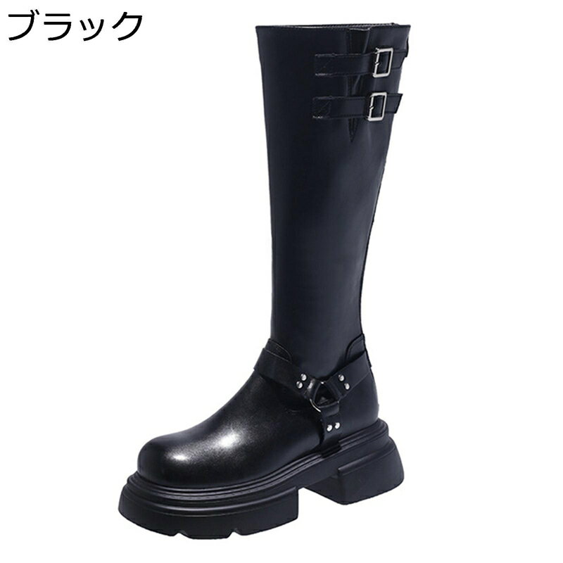 ウエスタンブーツ ジョッキーブーツ 厚底 レディース 膝高 長靴 ライディングブーツ 合成皮革 美脚 バックル 秋冬 カウボーイ おしゃれ クラシック アメカジ 滑り止め ゆったり 乗馬 バイク用 フェス