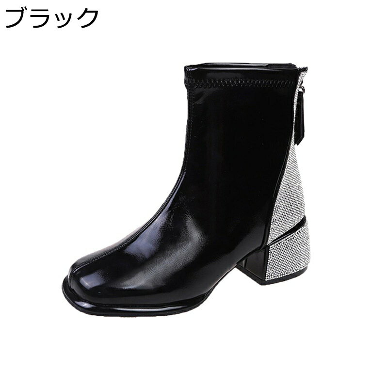 アンクルブーツ ショートブーツ ハイカット 袴用ブーツ 秋冬 美脚 レディース バックジップ スパンコール巻き スクエアトゥ 歩きやすい 定番 防滑 細身 ゆったり 通勤オフィス パーティ ストリート