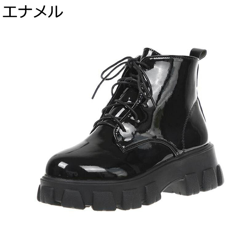 ショートブーツ レディース アンクルブーツ 合皮 厚底 レースアップ エナメル 痩せ効果 軽量 歩きやすい 大人 OL 幅広 短靴 定番 クラシック 秋用 ソフト 防滑 大きいサイズ 通勤 通学 デート 美脚