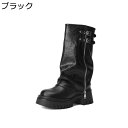 ロングブーツ 厚底 レディース ライディングブーツ パンツブーツ 長靴 くしゅくしゅ ひざ丈 革 サイドジップ 細見え 痛くない フェミニン コーデ 秋冬春 ソフト 防滑 カッコイイ 乗馬 バイク用 フェス