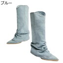 ウェスタンブーツ デ二ムブーツ くしゅくしゅ ロングブーツ 膝下丈 ポインテッドトゥ レディース ミドルヒール カウボーイ 秋冬 原宿風 ギャル風 ゆったり 欧米風 美脚效果 軽い 日常