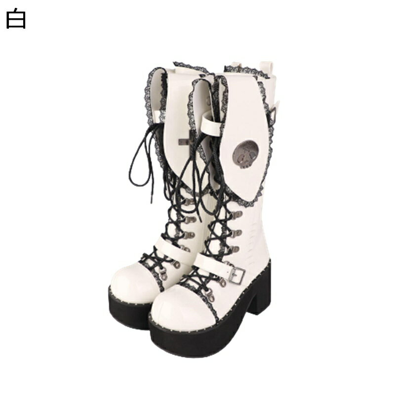 ロングブーツ うさぎ レース 金属 メタリック 原宿 パンク ゴシック レディース ハイヒール ジップ ラウンドトゥ チャンキーヒール 秋 冬 可愛い 日常 ユニーク Lolita 撮影 cosplay