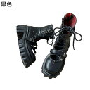 ブーティ ハイヒール レディース パンク 編み上げ ショットブーツ チャンキーヒール 厚底 カジュアル 身長UP ミドルブーツ ハーフブーツ バックル レースアップ ゴスロリ パーティー サブカル系(4)