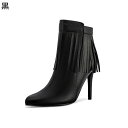 ショートブーツ 大きいサイズ フリンジ レディース ピンヒール ジップアップ レザー ベロア 短靴 ポインテッドトゥ ハイヒール 秋冬 ファッション 軽量 柔らかい 通勤 会社 普段履き デイリー