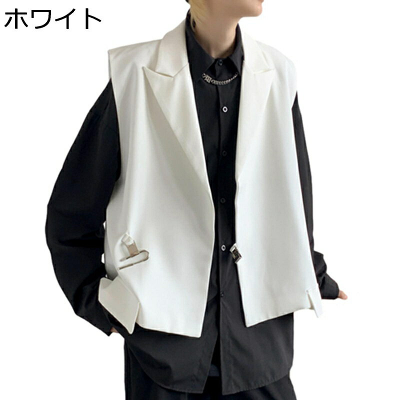 袖無しスーツ 折り襟 チョッキ ビジネス風 ジレベスト メンズ 重ね着 薄め 前開き シャツカジュアル 韓国風 春夏服 オーバーサイズ ショート丈 紳士服 アウター 軽薄 個性的 お洒落 通勤通学