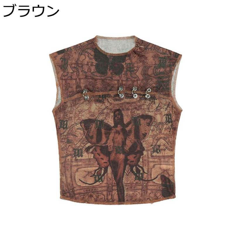 ファッションベスト メンズ カジュアルベスト レイヤード暗黒系 欧風 宗教アート プルーオーバー レジ ..
