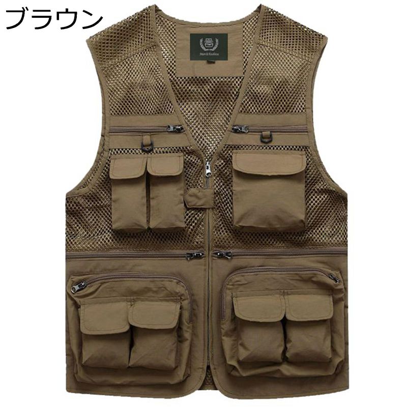 フィッシングベスト メンズ お釣り 撮影ベスト ジレ メッシュ チョッキ マルチポケット 収納便利 通気 ..