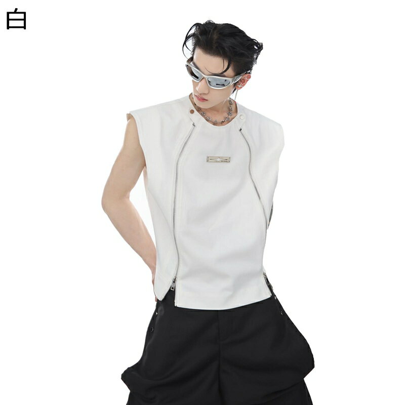 カジュアルベスト メンズ Tシャツ プルーオーバー デザイン性 チョッキ レジベスト 重ね着 ノースリー..