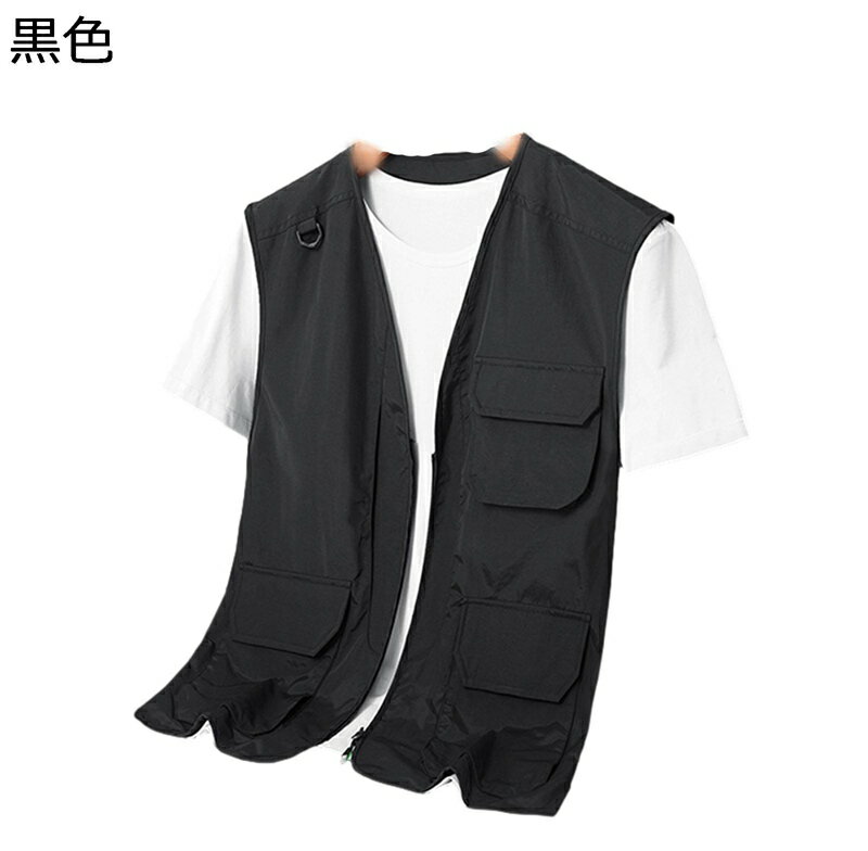 ベスト カメラマンベスト 多機能 メンズ ノースリーブ 前開 ゆったり アウトドアベスト 夏秋用 ポケット付き ジップ 作業着 撮影用 フィッシング キャンプ 釣り 無地 お洒落 トップス 防風 細身 シンプル