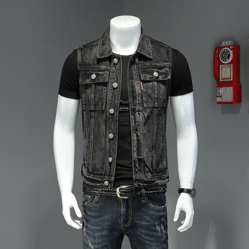 デニムベスト ジージャン メンズ 袖なし 着痩せ 多機能 チョッキ ジレベスト ワークベスト アウター デニムジャケット お洒落 前開 ポケット付き 吸汗 通気 作業用 個性 ストリート系 韓国 撮影 春秋