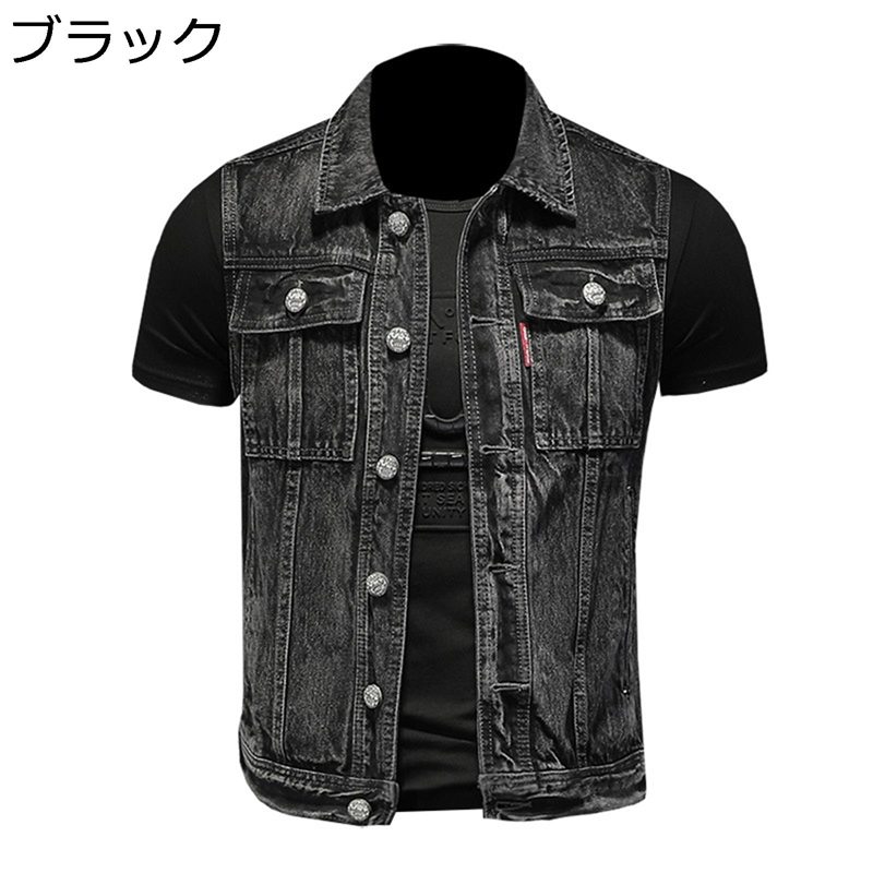 デニムベスト ジージャン メンズ 袖なし 着痩せ 多機能 チョッキ ジレベスト ワークベスト アウター デニムジャケット お洒落 前開 ポケット付き 吸汗 通気 作業用 個性 ストリート系 韓国 撮影 春秋