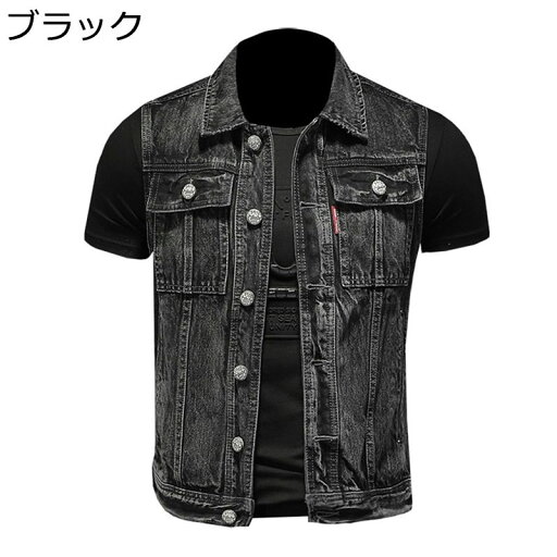 デニムベスト ジージャン メンズ 袖なし 着痩せ 多機能 チョッキ ジレベスト ワークベスト アウター デニムジャケット お洒落 前開 ポケット付き 吸汗 通気 作業用 個性 ストリート系 韓国 撮影 春秋
