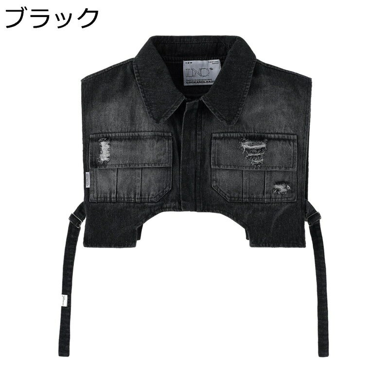 Gジャン デニムベスト バイクチョッキ メンズ ショート丈 原宿風 ワークベスト ノースリーブ 春秋用 ジャンパー ポケット付き 体型カバー 前開 ストラップ お洒落 防風 細身 バイク用 作業用 ウォッシュ