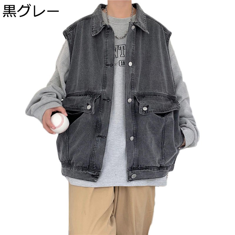 デニムベスト ジージャン 多機能 バイクチョッキ ワークベスト メンズ 袖なし 体型カバー ゆったり コート バイクジャケット お洒落 前開き ポケット付き 防風 細身 作業用 おしゃれ キャンプ 四季通用