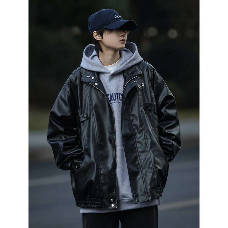 PU革ジャン フライトジャケット メンズ ブルゾン 秋冬 ジャンパー かっこいい ショート アウター スタンドカラー 長袖 ゆったり　ストリート ライダースジャケット 羽織り おしゃれ 大きいサイズ