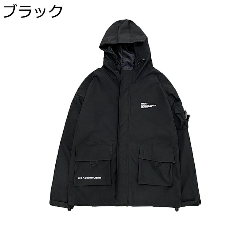 カジュアルジャケット メンズ ミリタリージャケット 長袖 フード付き アウターコート 春 秋 冬 ジップアップ 防風 防寒 シンプル 軽量 大人 ゆったり 上着 おしゃれ アメカジ 原宿風 ストリート系