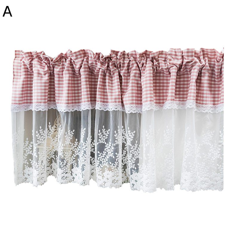 カフェカーテン 格子縞 レース飾り ショートカーテン 遮像 省エネ 窓用 突っ張り棒なし 喫茶店 キッチン ベランダ 洗面所 出窓 外からは見えない プライバシー対策 目隠し インテリア 春夏秋冬